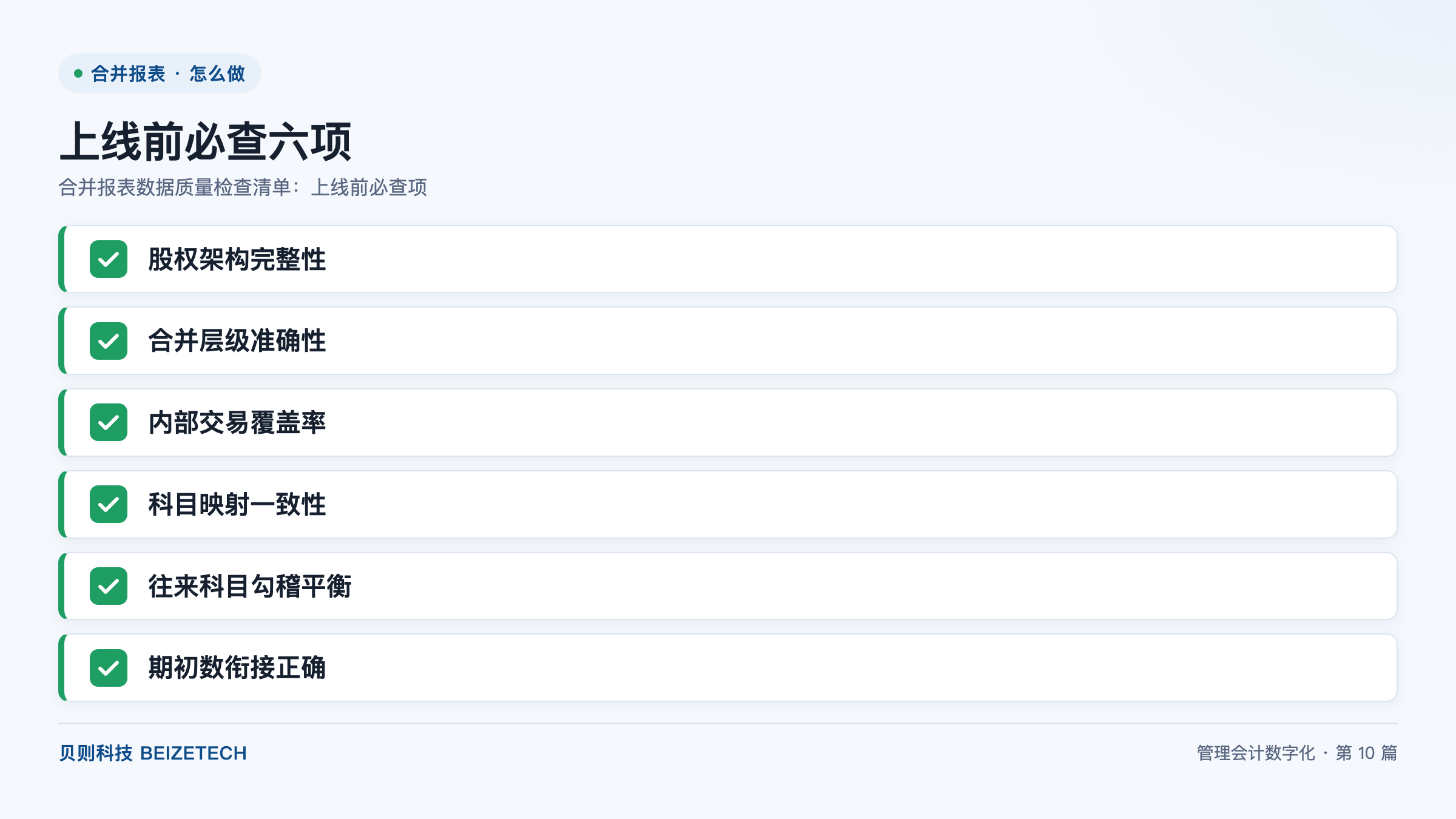 合并报表数据质量检查清单：上线前必查项