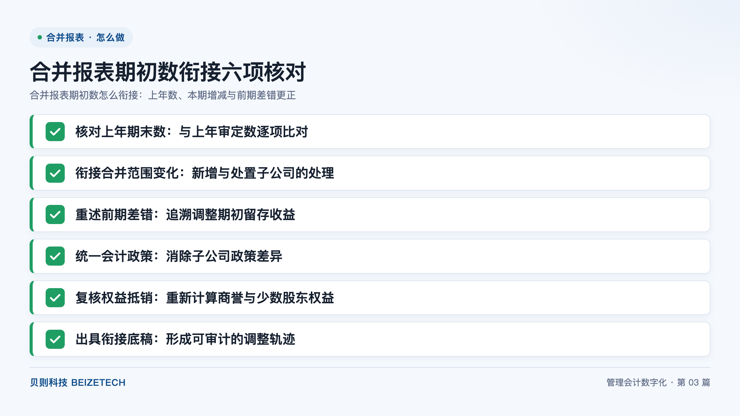 合并报表期初数怎么衔接：上年数、本期增减与前期差错更正